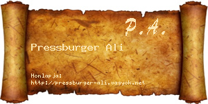 Pressburger Ali névjegykártya